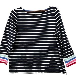 Talbots Womens XL Navy White Striped Long Sleeve Tee Colorblock Cuff Cotton Top